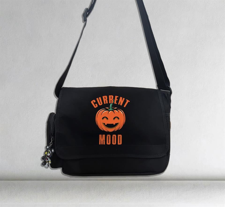 Halloween Current Mood Baskılı Unisex Siyah Postacı Çantası