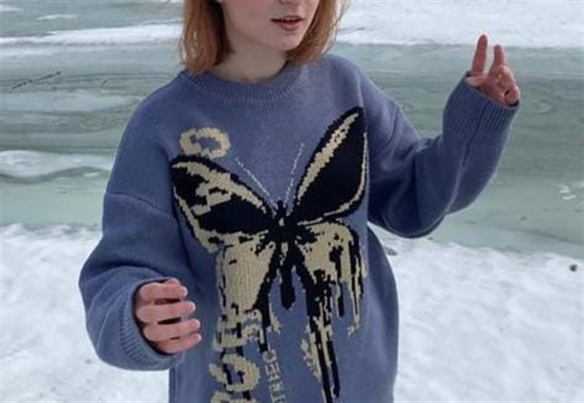 Harajuku Butterfly Mavi Unisex Oversize Kazak