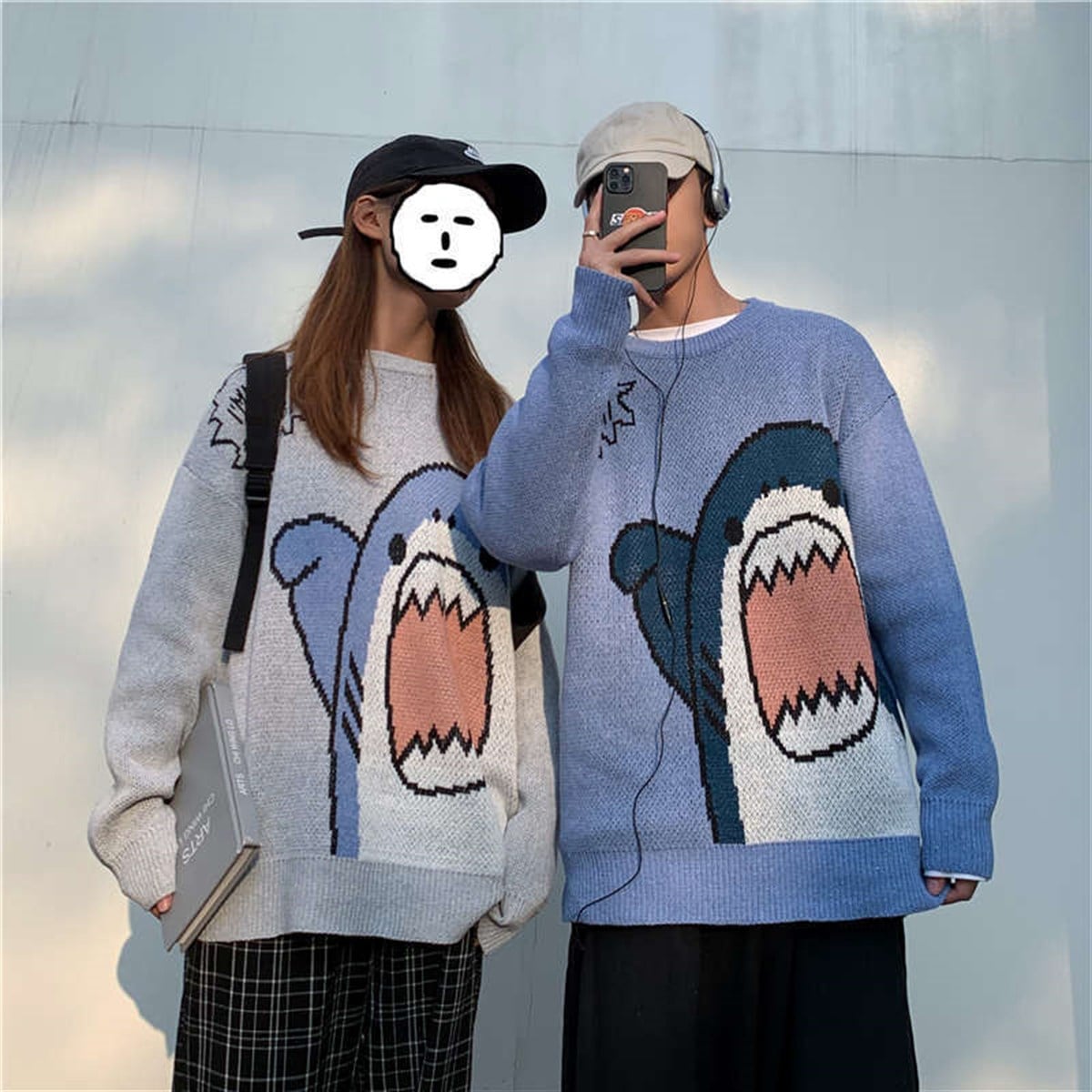 Harajuku Cute Shark - I'm Not Danger Mavi Oversize Kazak