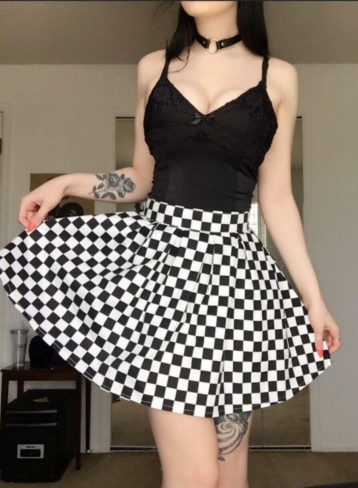 Harajuku Siyah Beyaz Damalı Etek