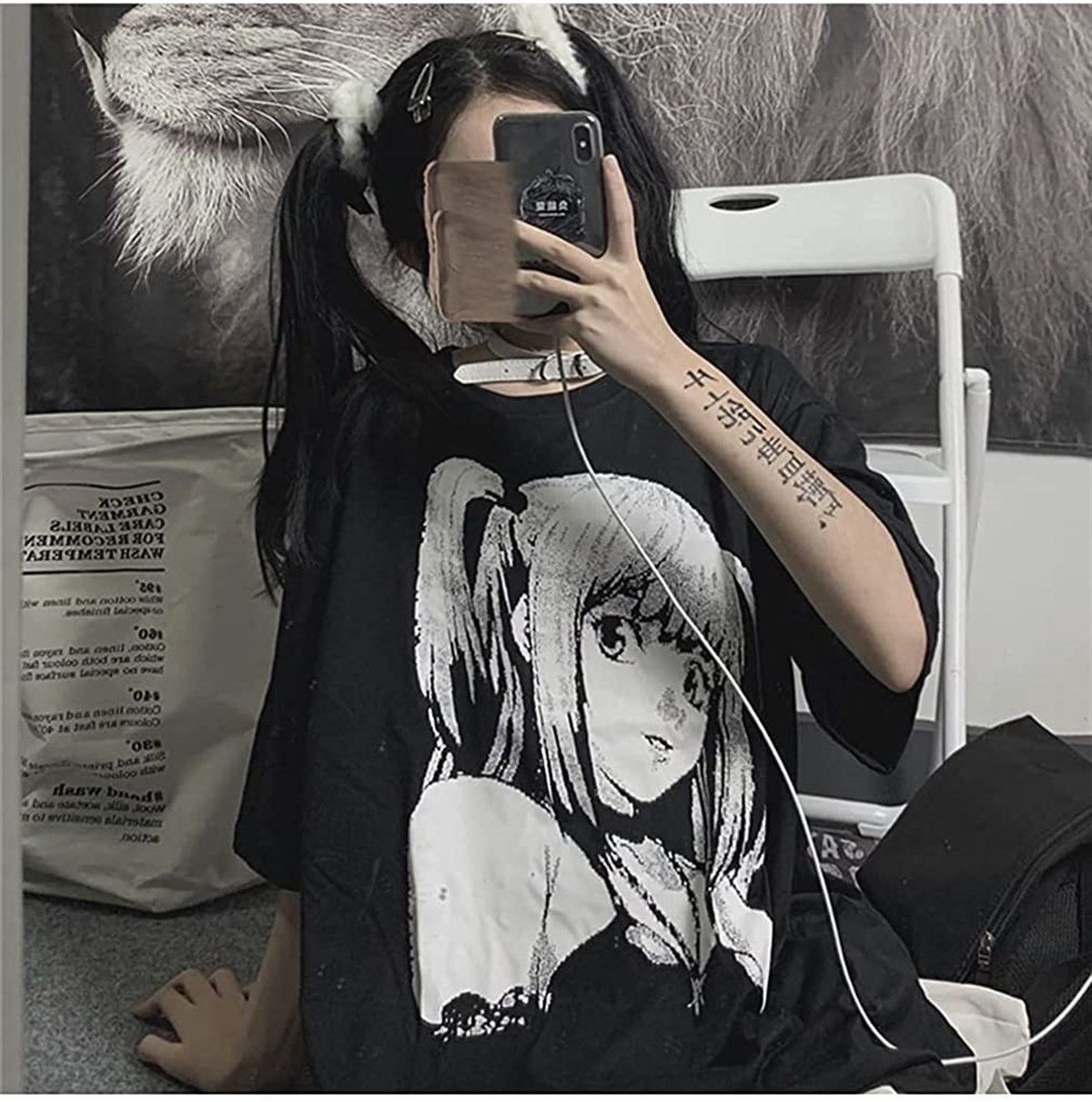 Harajuku Style Anime Death Note Misa Cosplay Kısa Kollu Oversize T Shirt