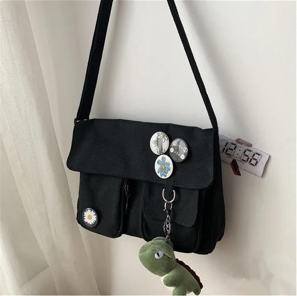 Harajuku Unisex Cepli Unisex Siyah Postacı Çantası