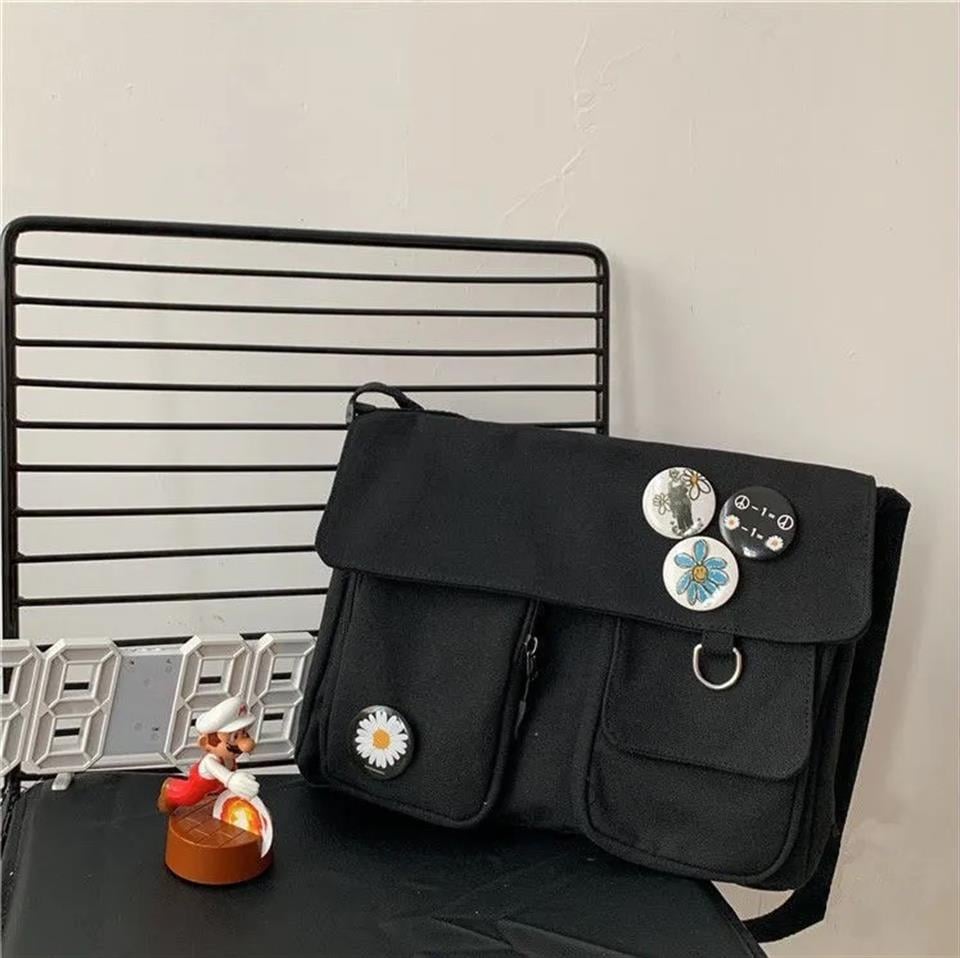 Harajuku Unisex Cepli Unisex Siyah Postacı Çantası