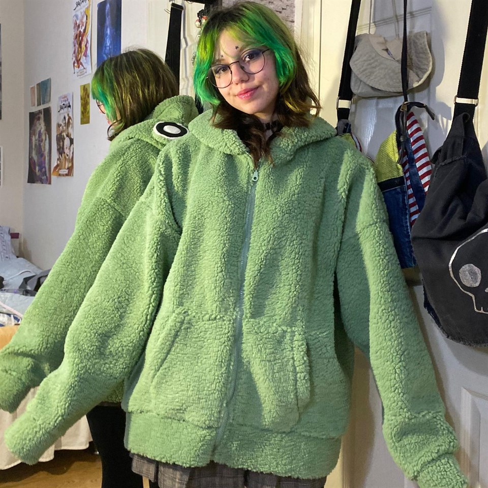Harajuku  Yeşil Kurbağa Peluş Oversize Hırka