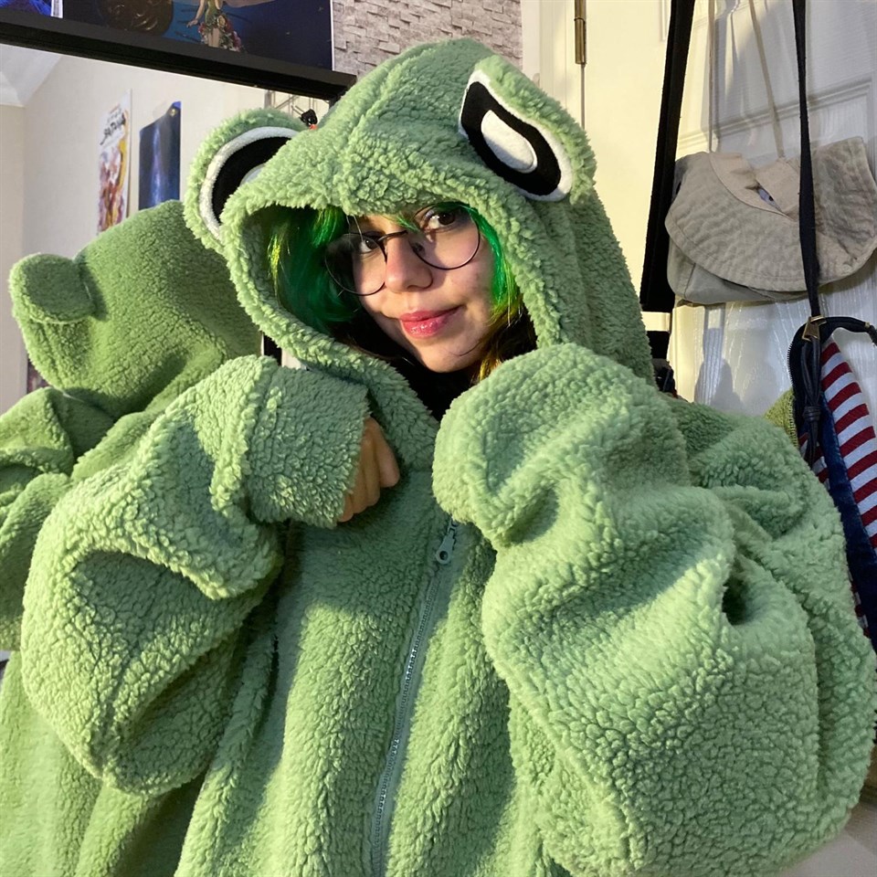 Harajuku  Yeşil Kurbağa Peluş Oversize Hırka