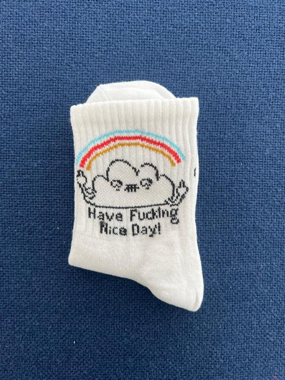 Have *ing Nice Day! Unisex Beyaz Kolej Çorap