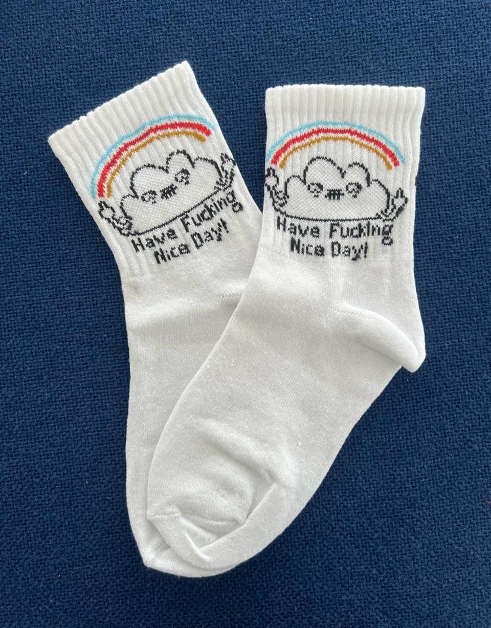 Have *ing Nice Day! Unisex Beyaz Kolej Çorap