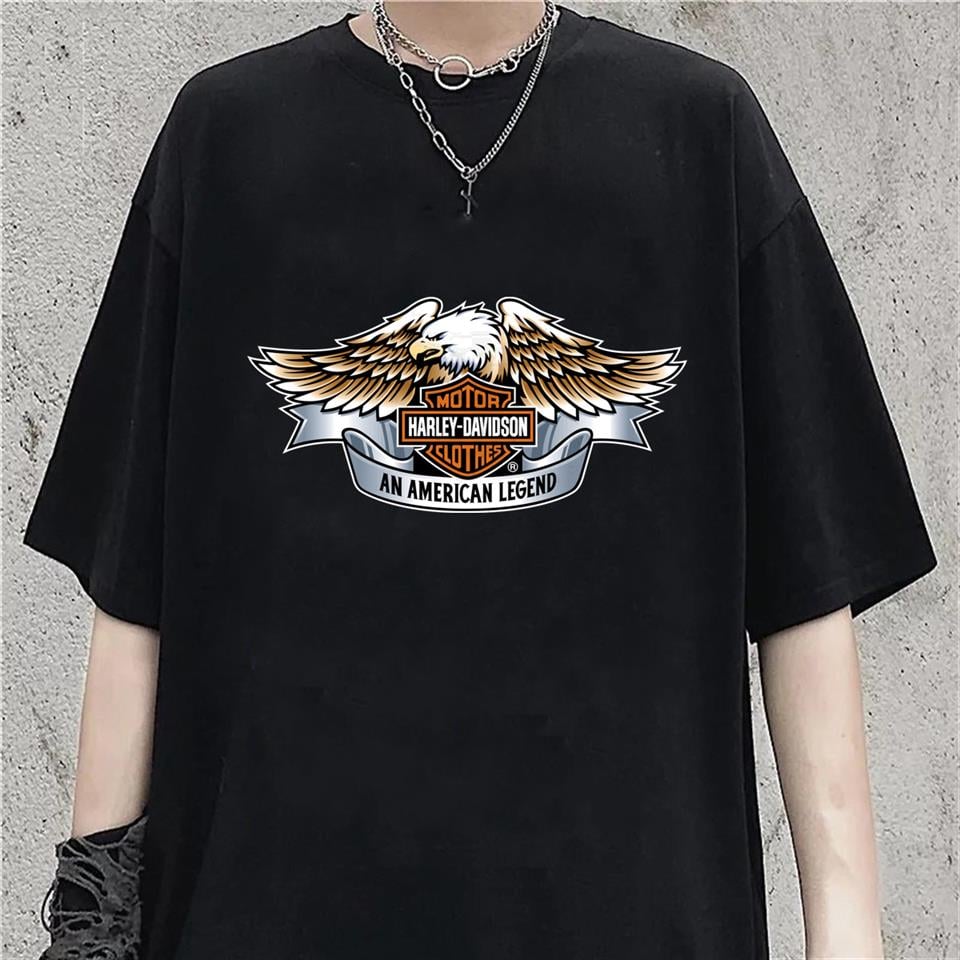 HD Motorcycle Baskılı Siyah Unisex Oversize T-shirt