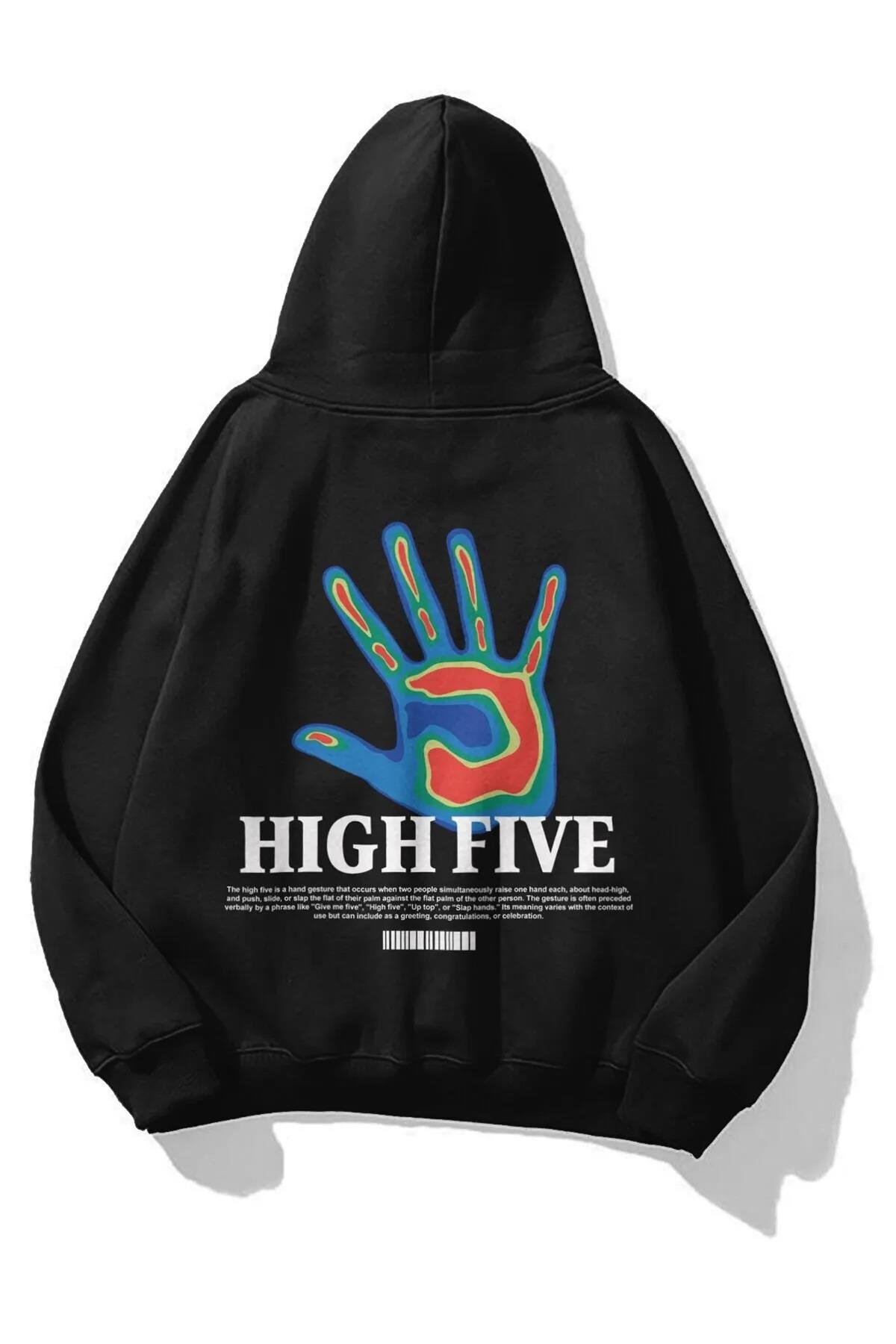 High Five Siyah Kapşonlu Sweatshirt 