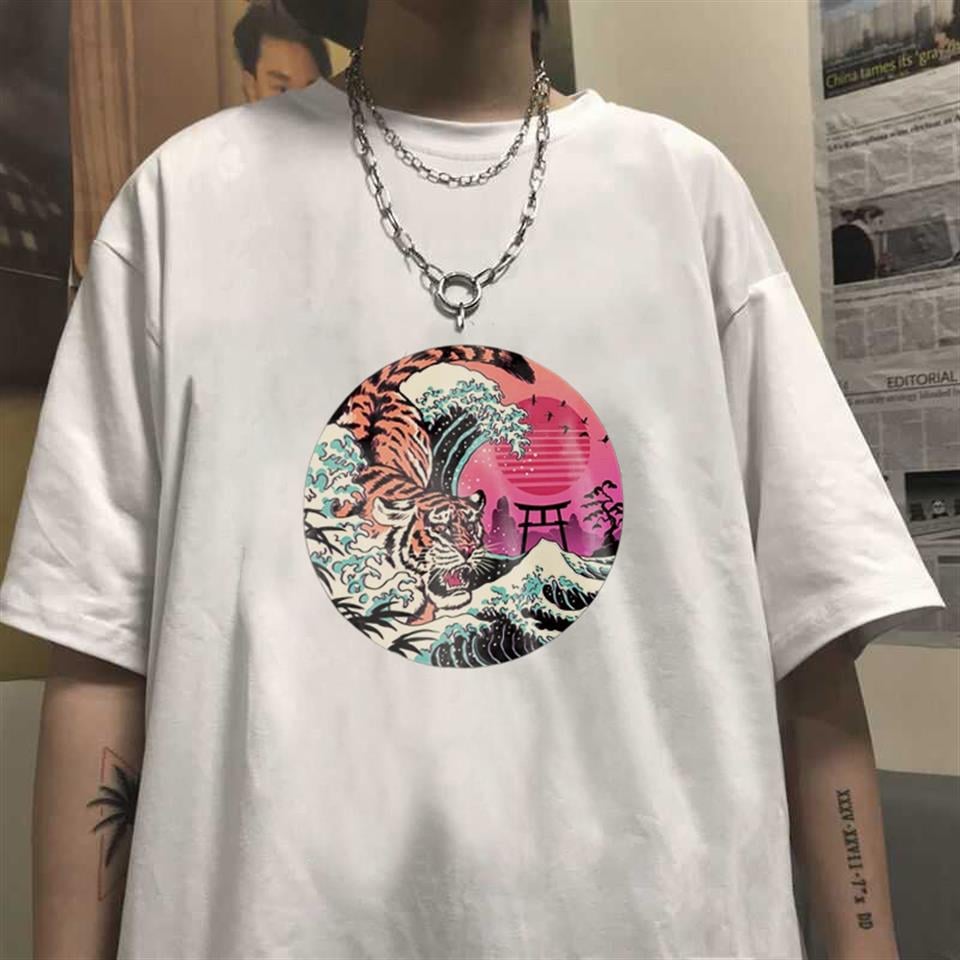 Hokusai Tiger Beyaz Unisex Oversize T-shirt
