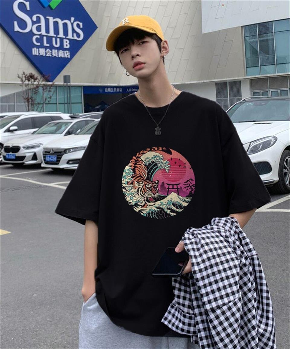 Hokusai Tiger Siyah Unisex Oversize T-shirt
