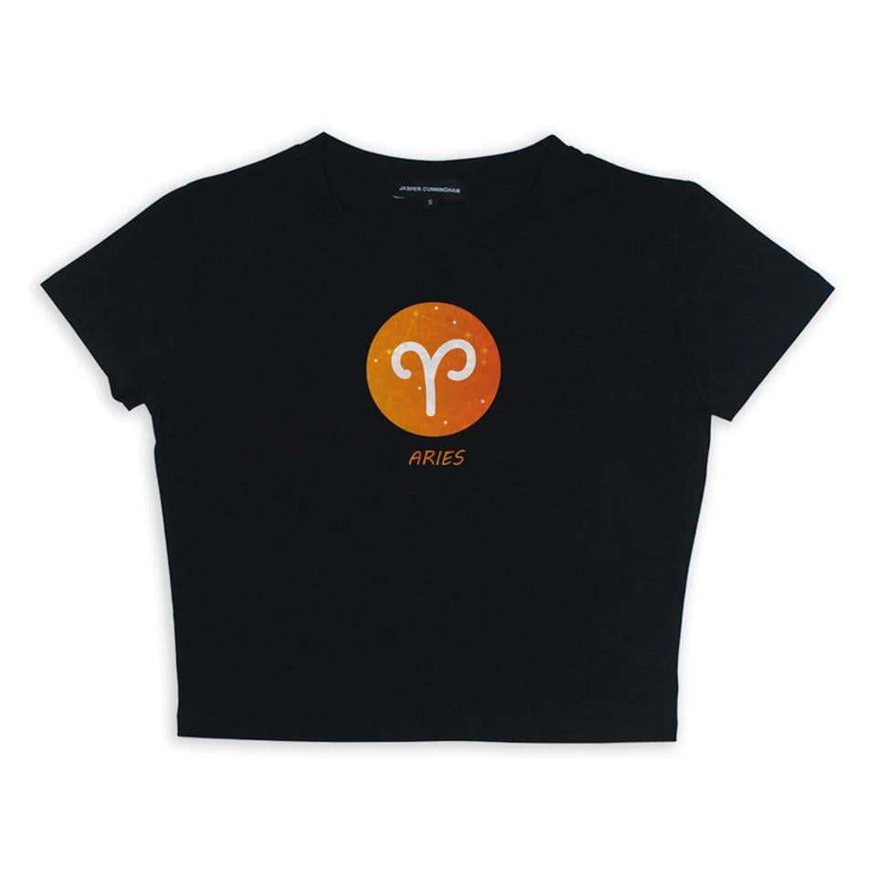Horoscope Series Aries Baskılı Siyah Crop