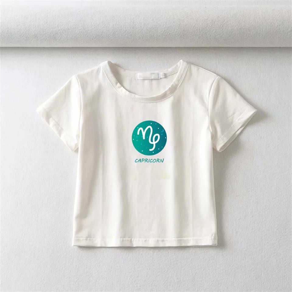 Horoscope Series Capricorn Baskılı Beyaz Crop