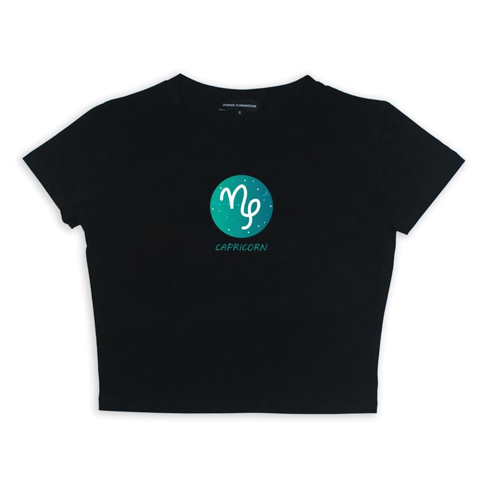 Horoscope Series Capricorn Baskılı Siyah Crop