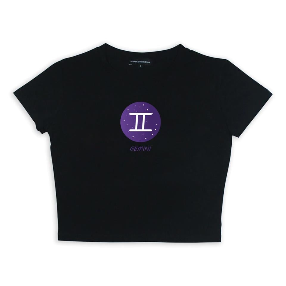 Horoscope Series Gemini Baskılı Siyah Crop
