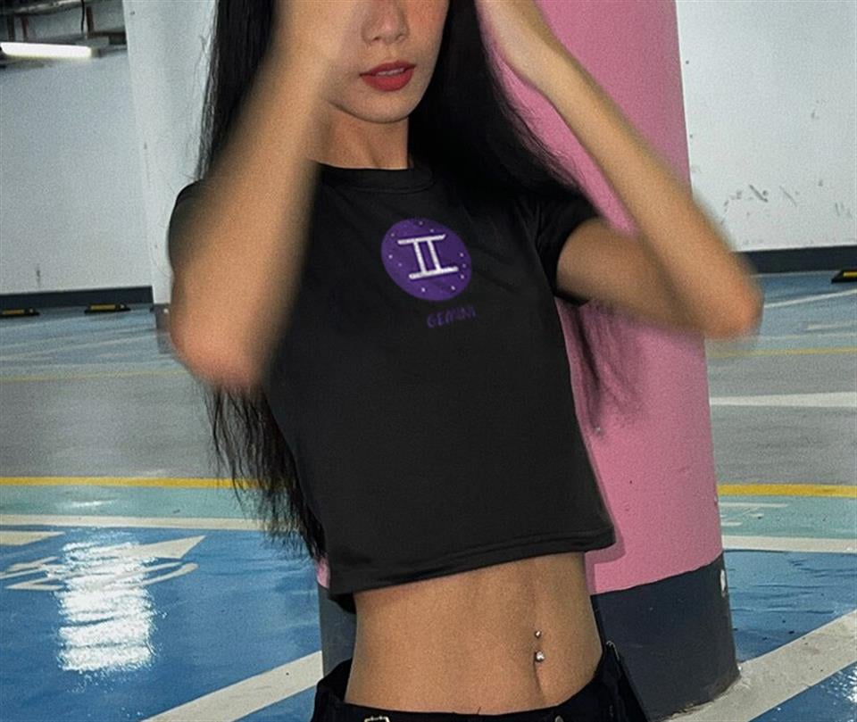 Horoscope Series Gemini Baskılı Siyah Crop