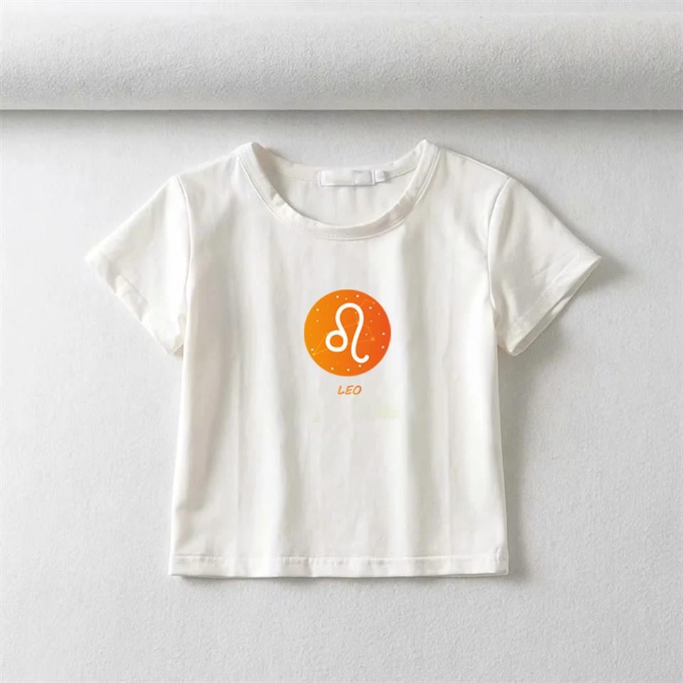 Horoscope Series Leo Baskılı Beyaz Crop