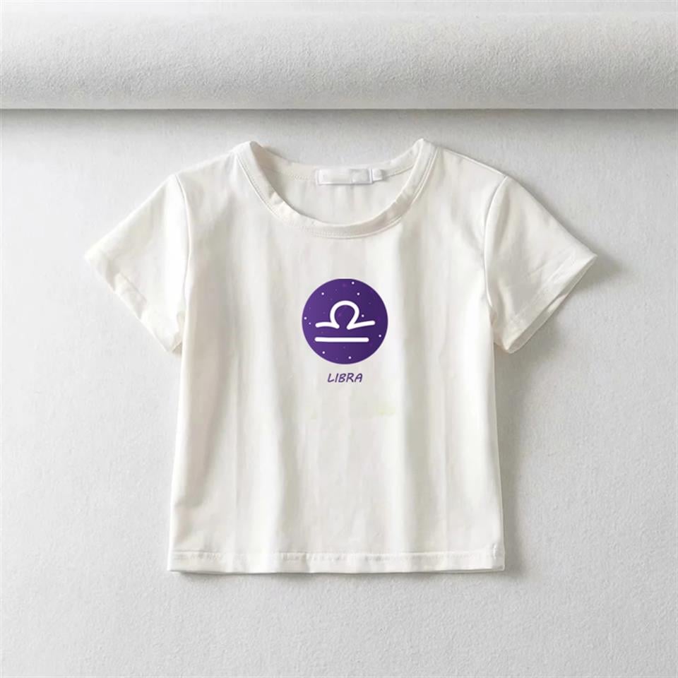 Horoscope Series Libra Baskılı Beyaz Crop