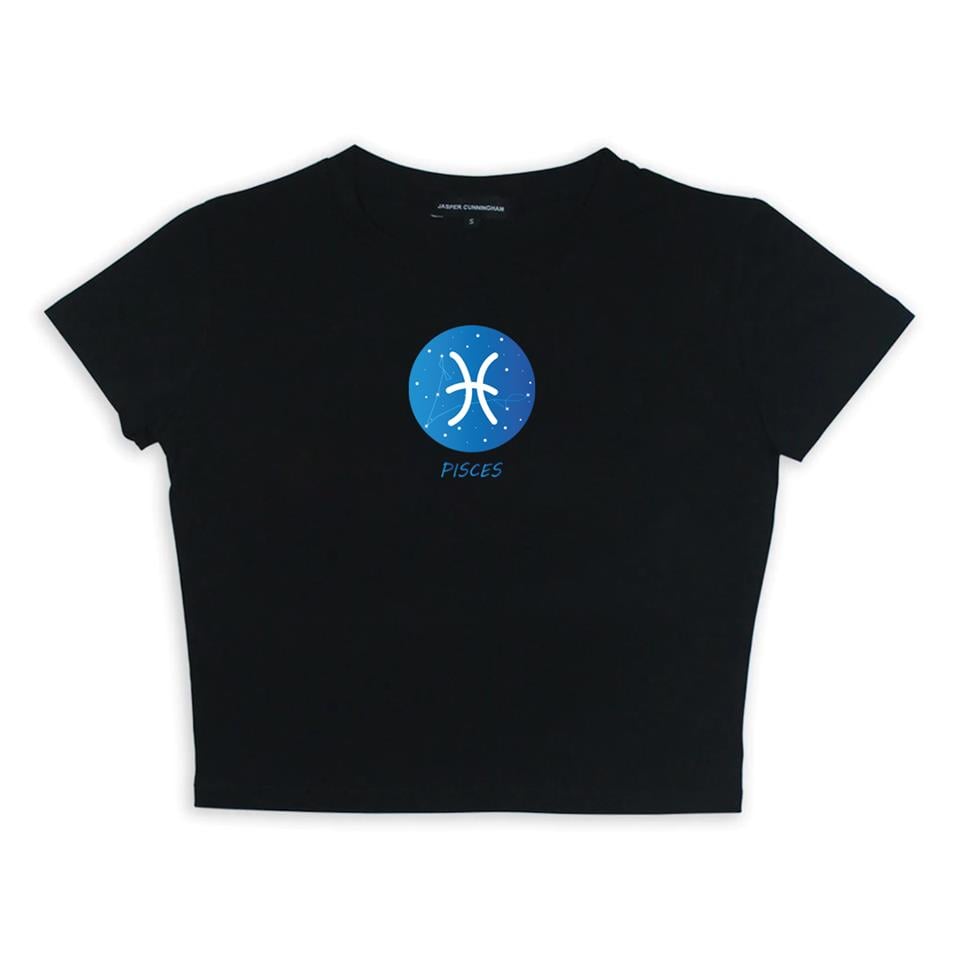 Horoscope Series Pisces Baskılı Siyah Crop
