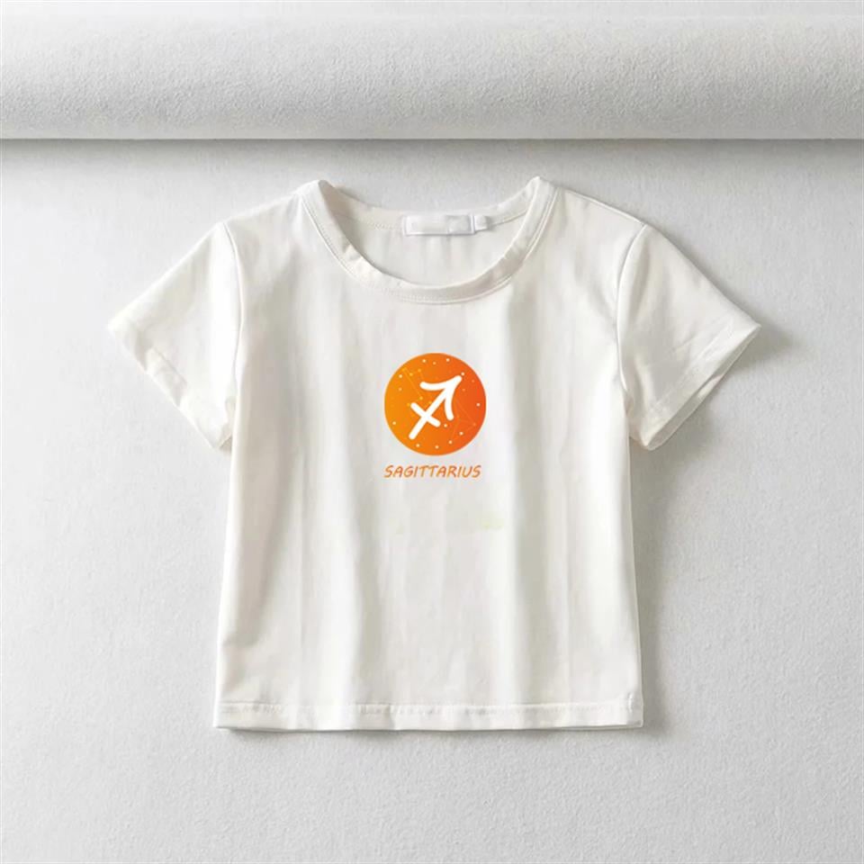 Horoscope Series Sagittarius Baskılı Beyaz Crop