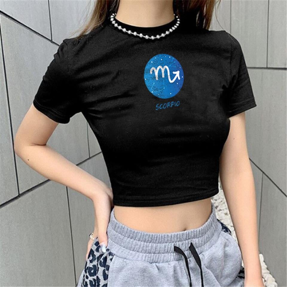 Horoscope Series Scorpio Baskılı Siyah Crop