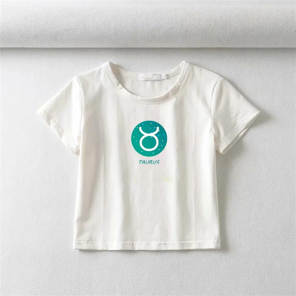 Horoscope Series Taurus Baskılı Beyaz Crop