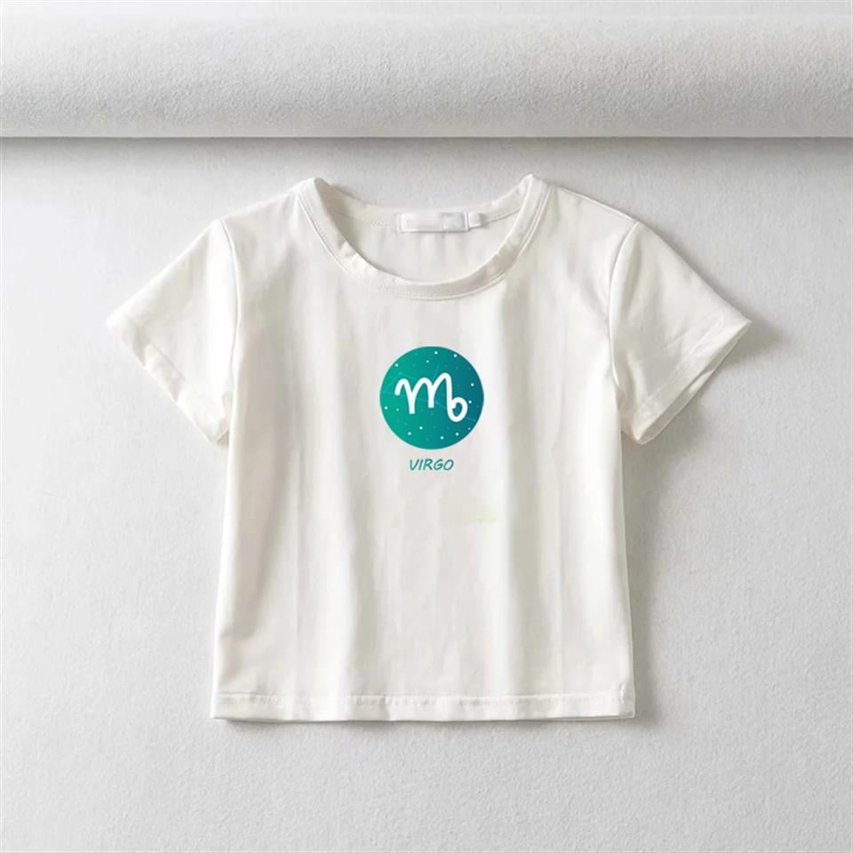 Horoscope Series Virgo Baskılı Beyaz Crop