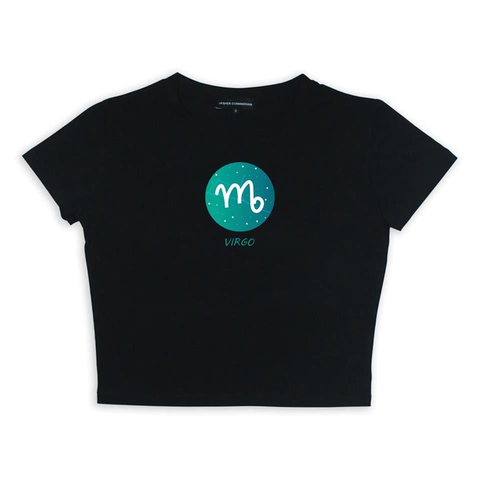 Horoscope Series Virgo Baskılı Siyah Crop