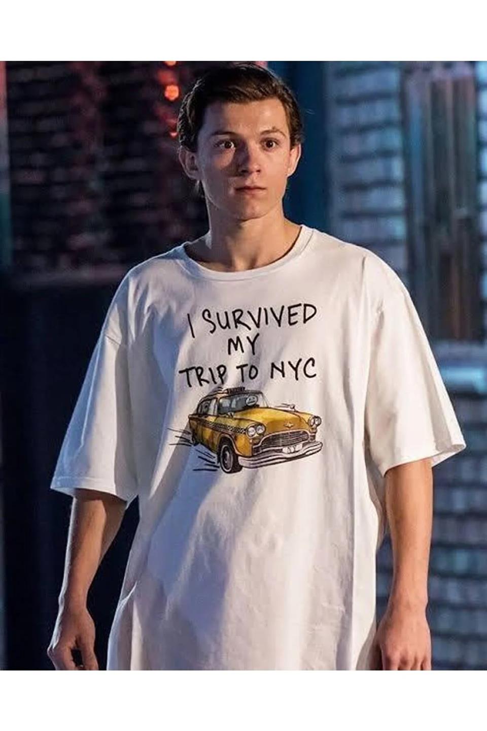 'I Survived' Baskılı Beyaz Unisex Oversize T-shirt