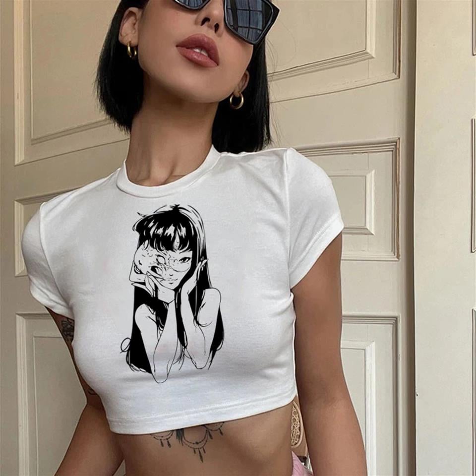 Junji Ito Baskılı Siyah Crop