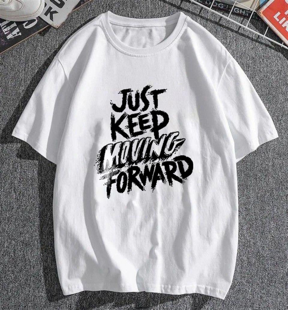 'Just Keep' Baskılı Beyaz Unisex Oversize T-shirt