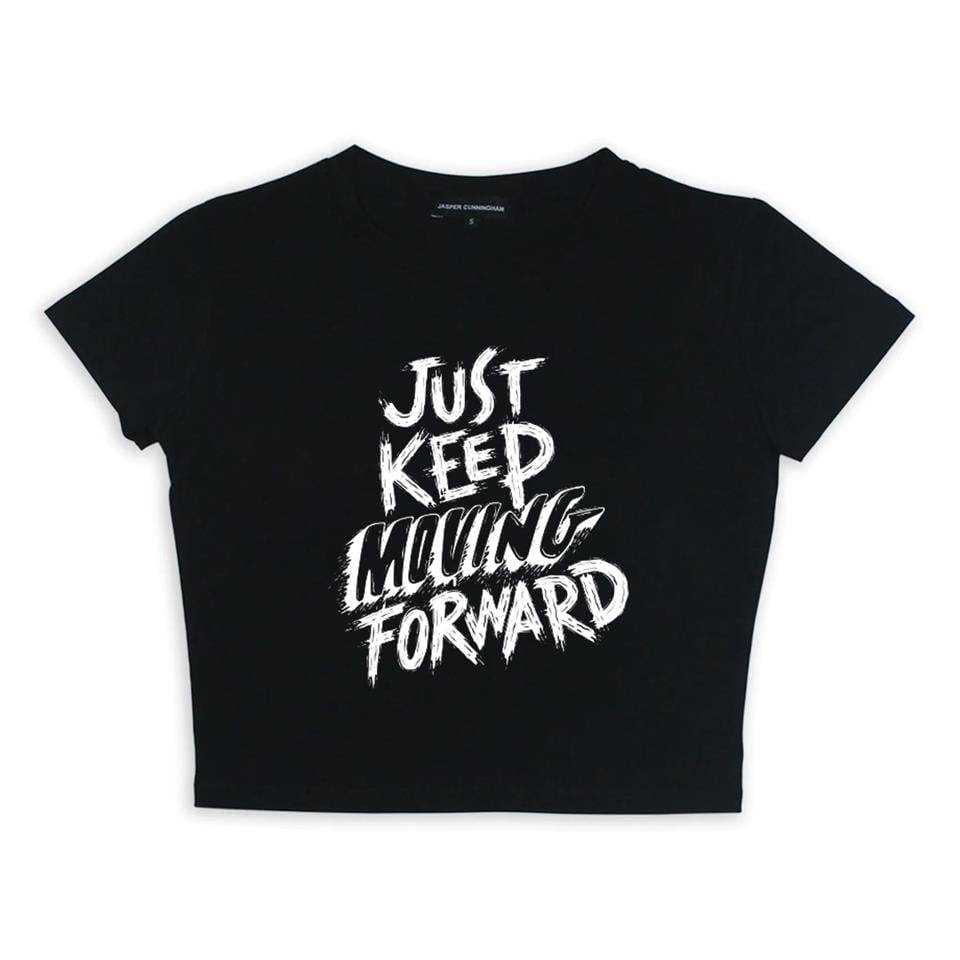 'Just Keep' Baskılı Siyah Crop
