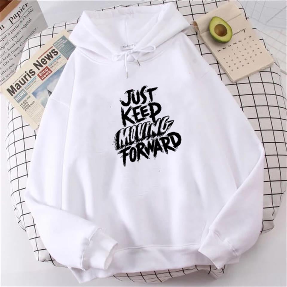 'Just Keep' Beyaz Unisex Kapüşonlu Oversize Sweatshirt Hoodie