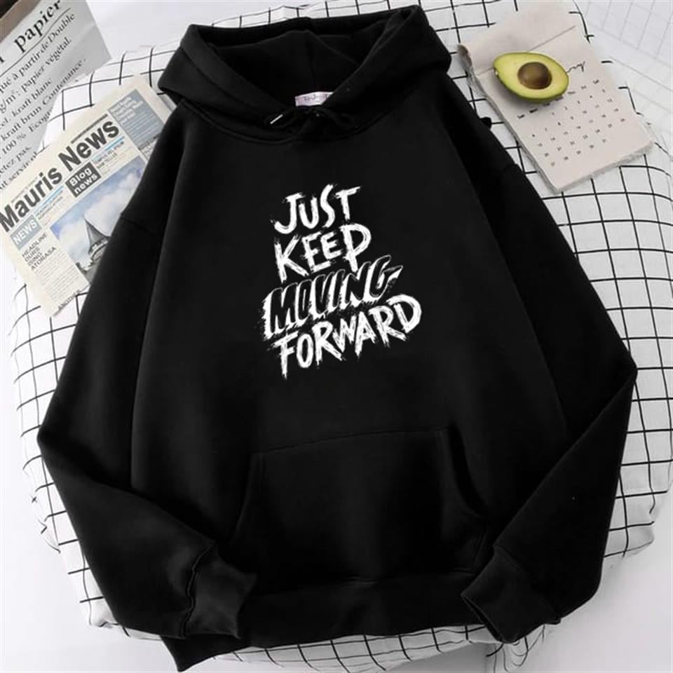 'Just Keep' Siyah Unisex Kapüşonlu Oversize Sweatshirt Hoodie
