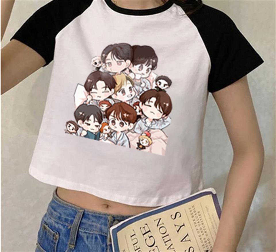 K-Pop Serisi GOT7 Artists Baskılı Reglan Kol Beyaz Crop