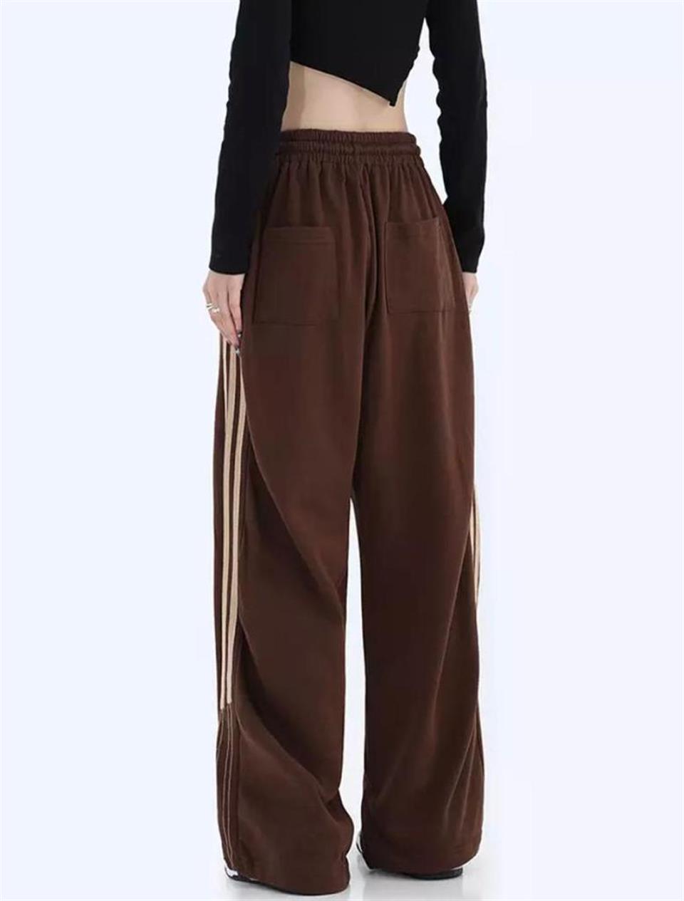 Kahverengi Three Lines Detail Wide Leg Tracksuit