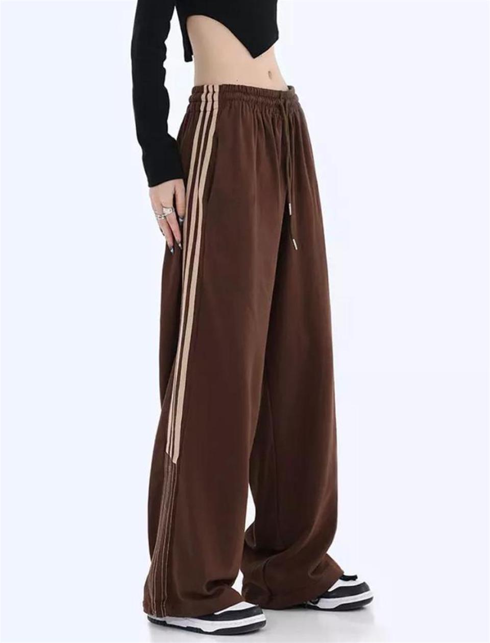 Kahverengi Three Lines Detail Wide Leg Tracksuit