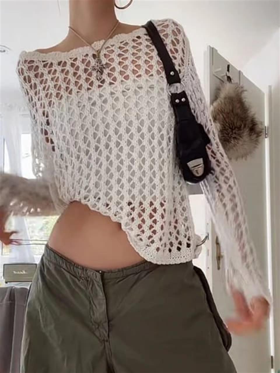 Kemer Boy Oversize Krem Triko Örgü Kazak