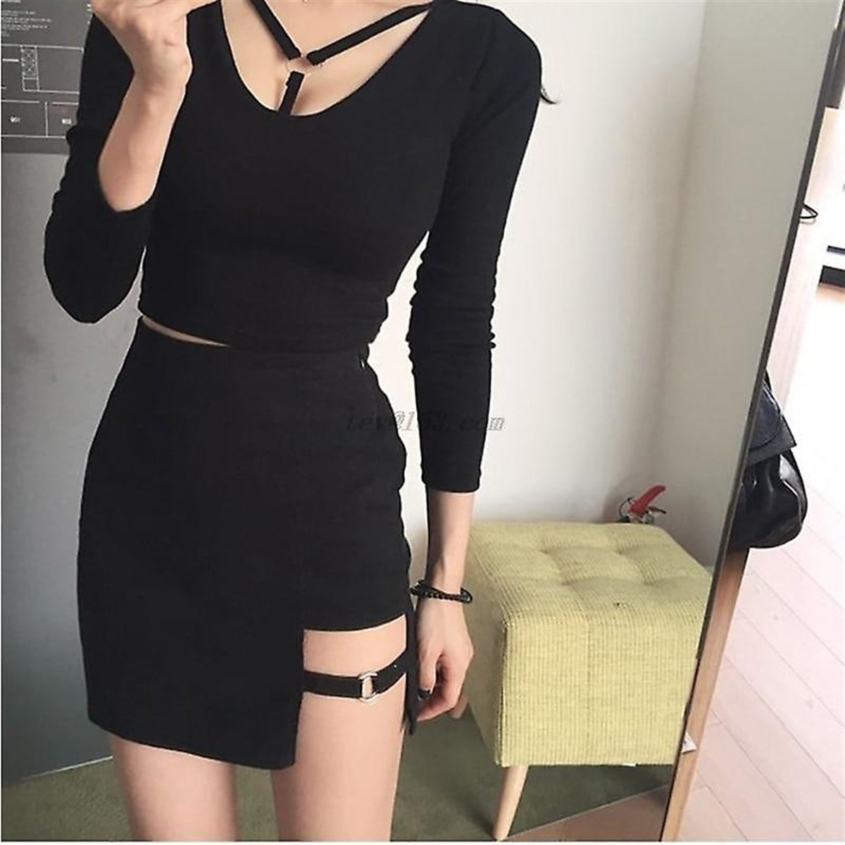 Korean Style Siyah Micro Mini Etek
