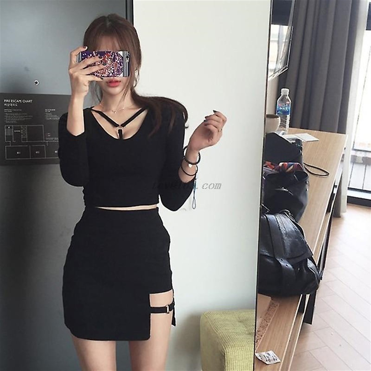 Korean Style Siyah Micro Mini Etek