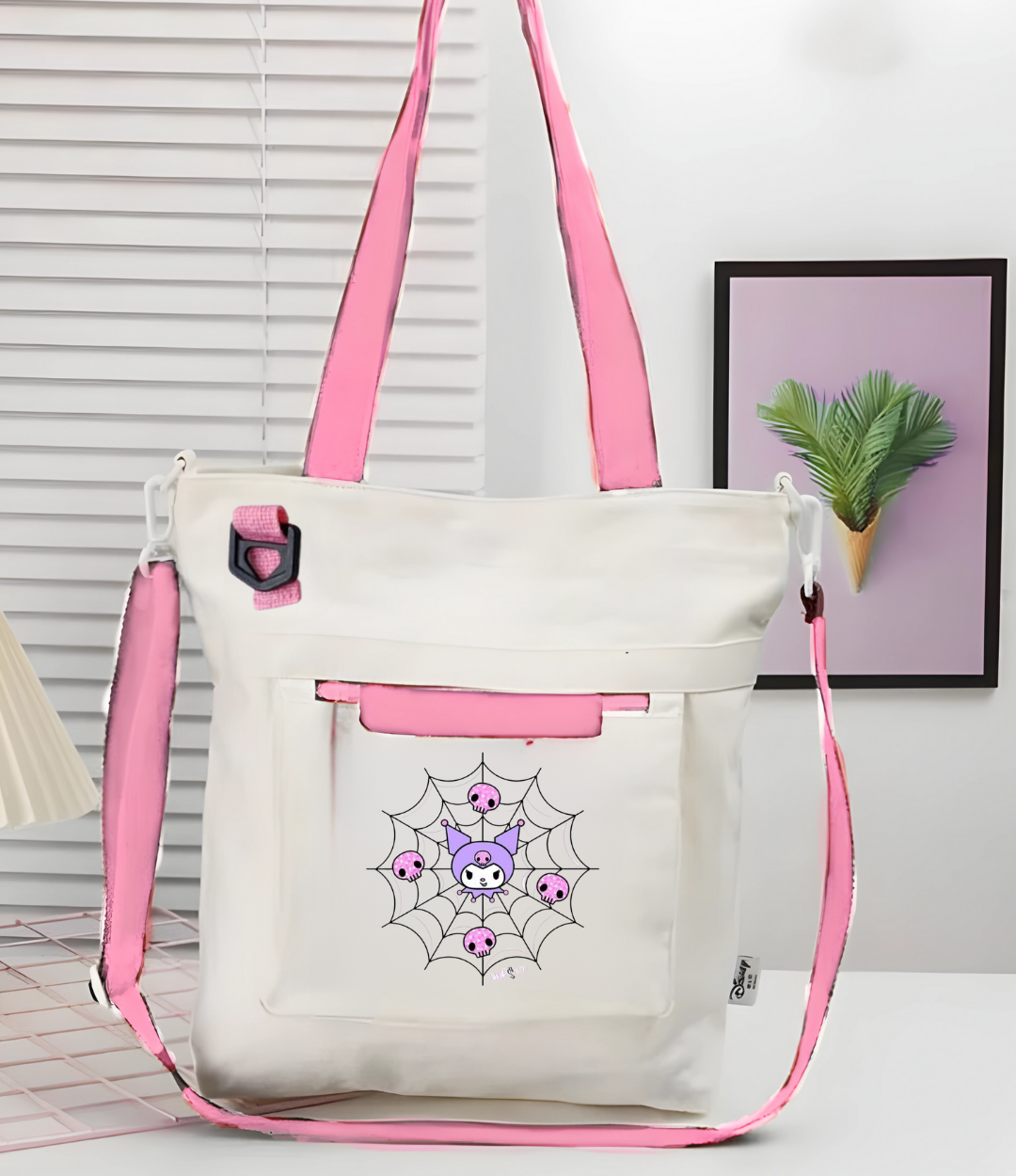 Kuromi Web Detail Pembe Kanvas Postacı Çantası