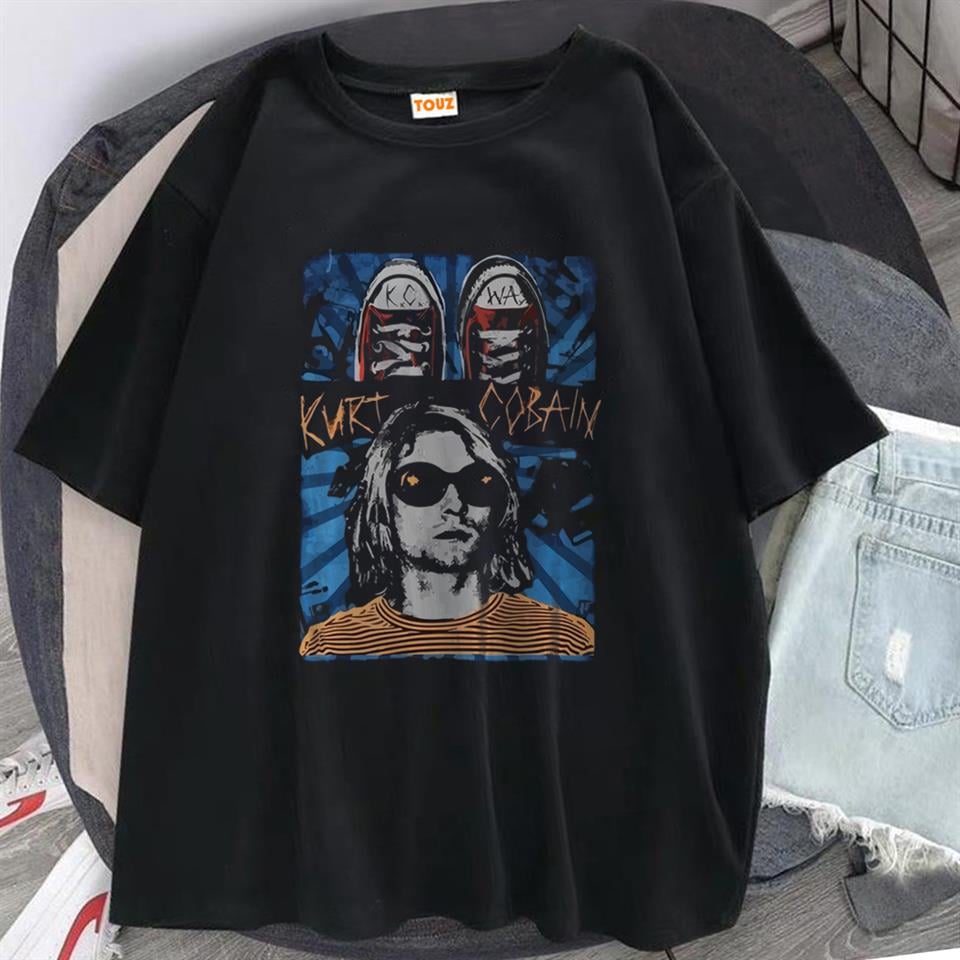 Kurt Cobain Baskılı Siyah Unisex Oversize T-shirt