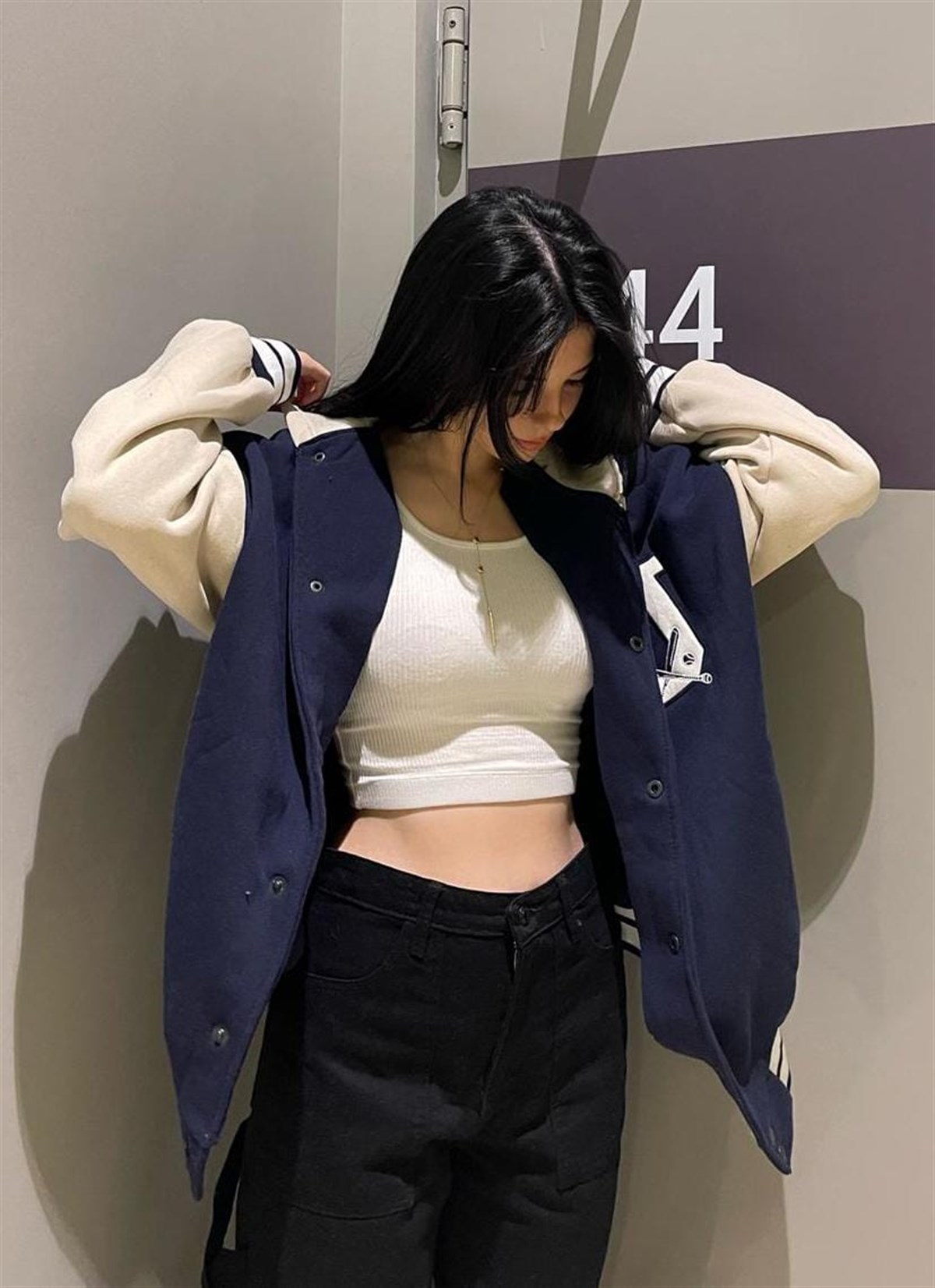 Lacivert Kapşonlu USA Unisex Oversize Kolej Ceket