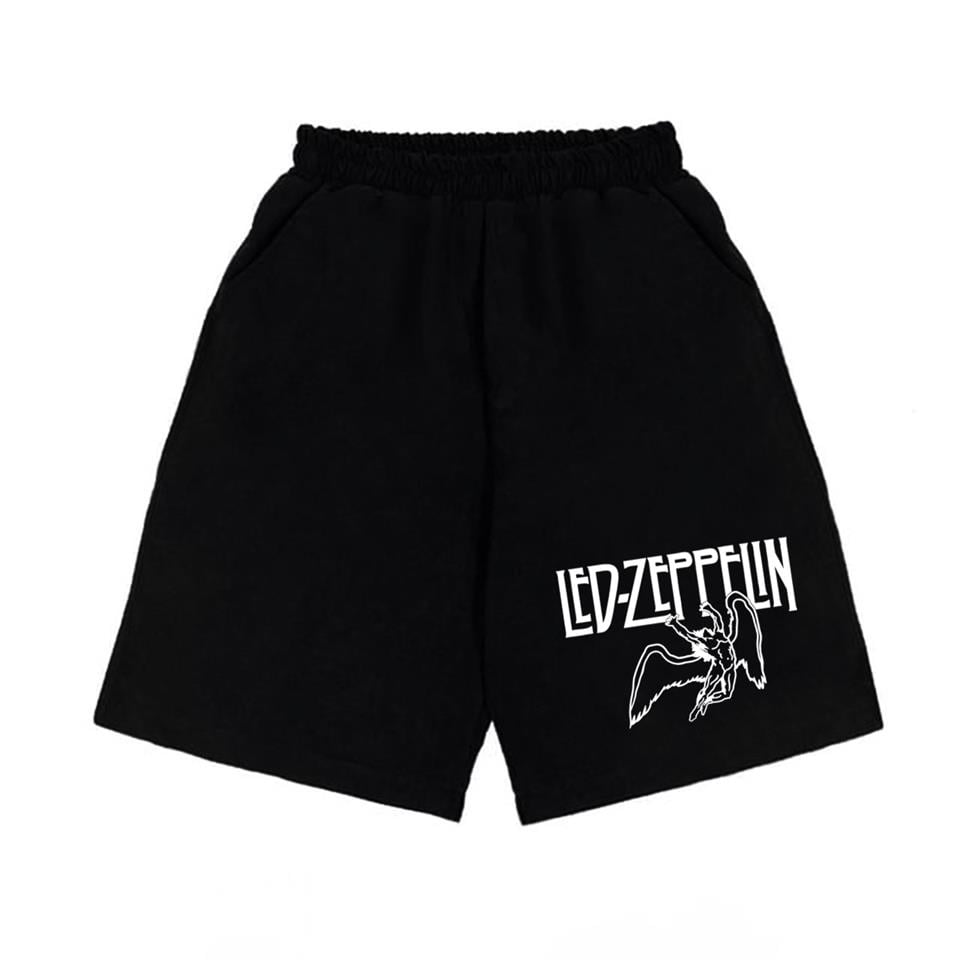 Led Zeppelin Baskılı Siyah Unisex Penye Şort