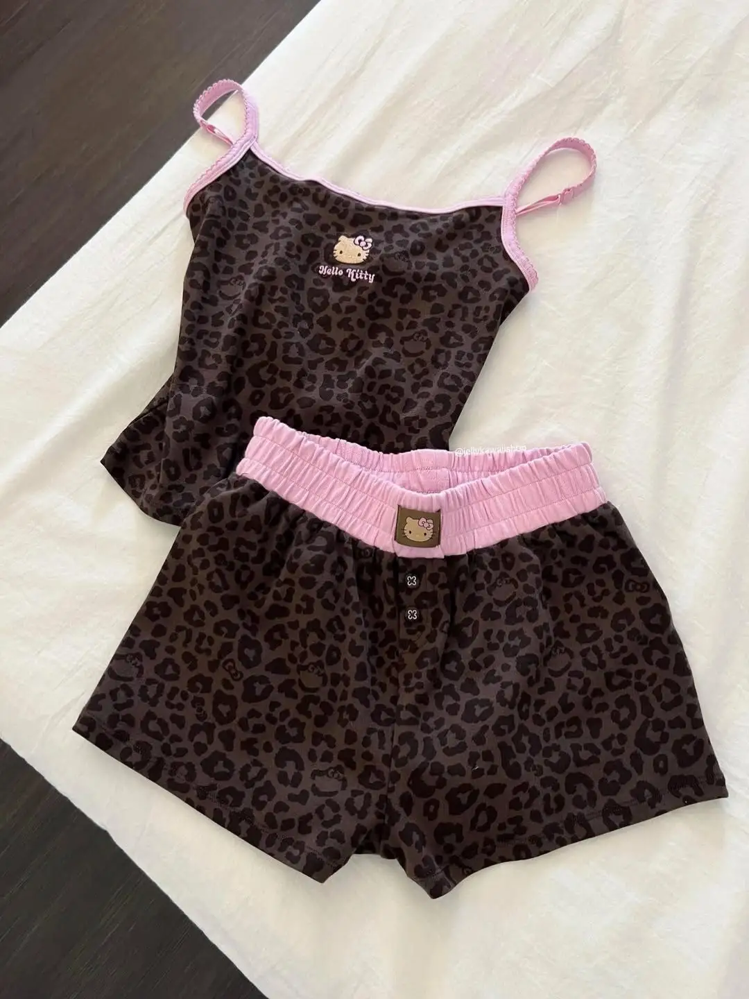 Leopar Kiss Kahverengi Kitty Alt Üst Takım