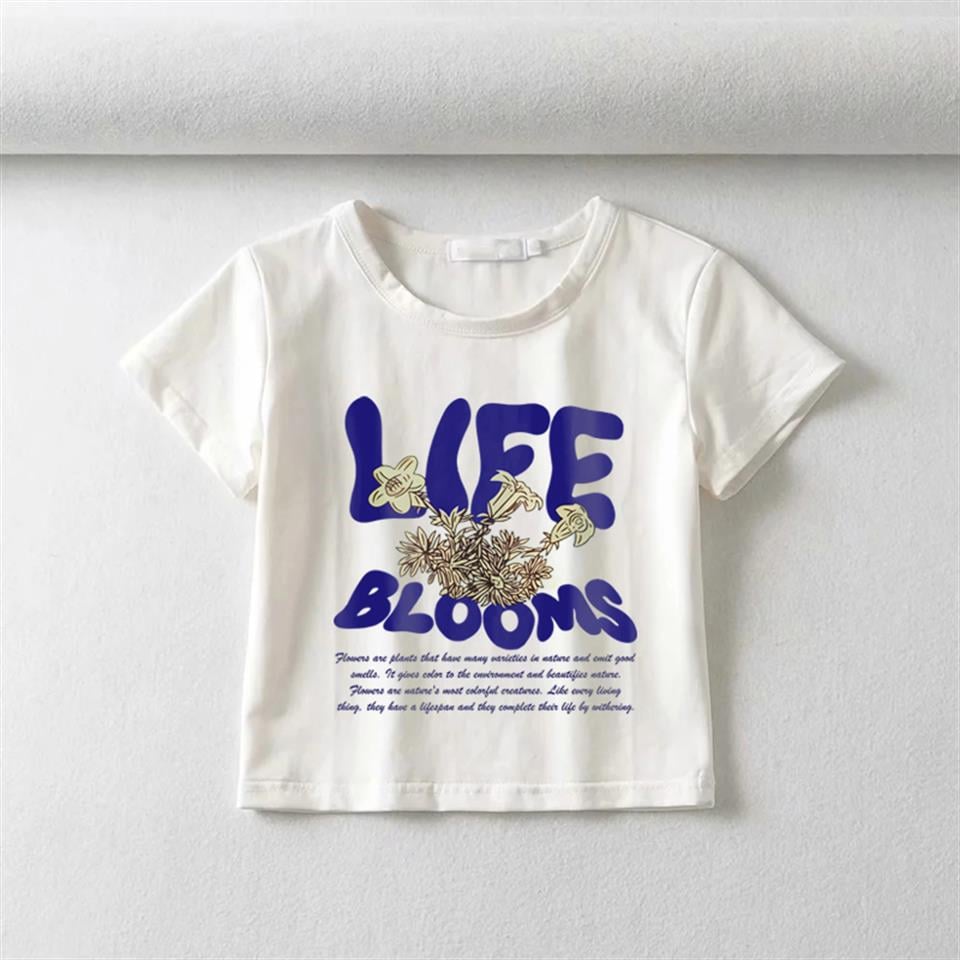 Life Blooms Baskılı Beyaz Crop