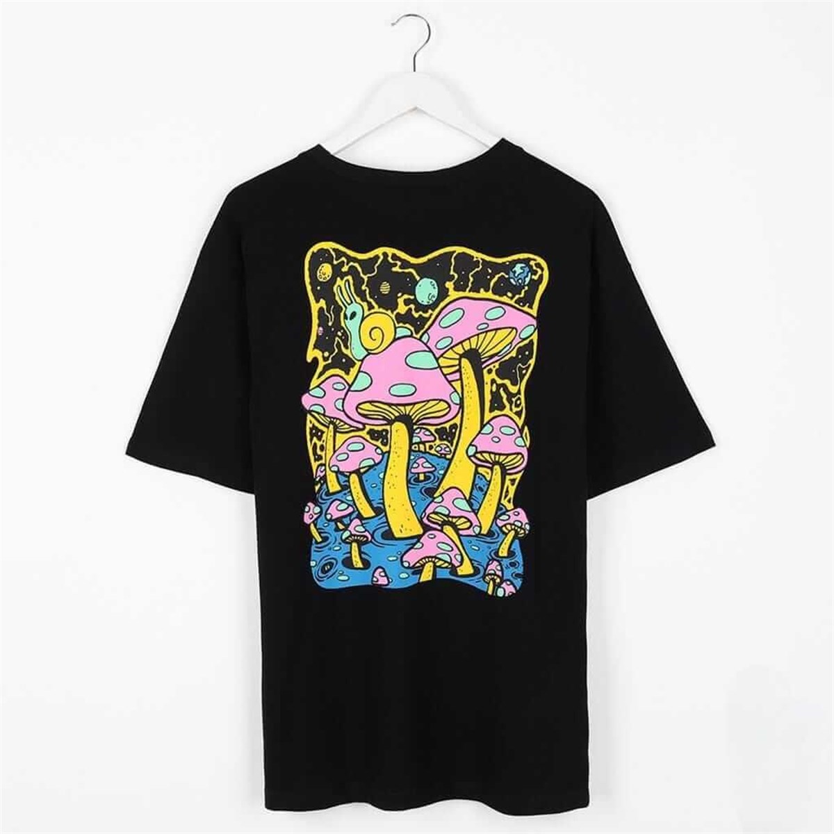 Magic Mushroom Sırt Baskılı Oversize Beyaz Unisex Tshirt