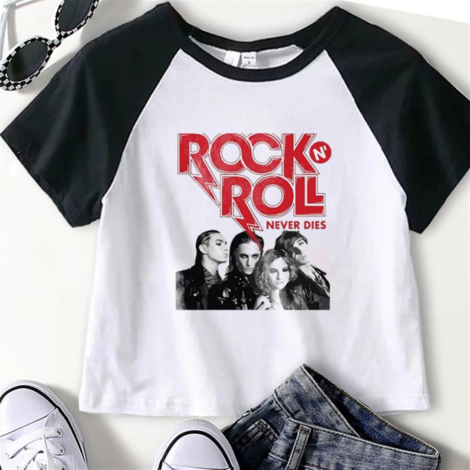 Maneskin Poster Baskılı Reglan Kol Beyaz Crop