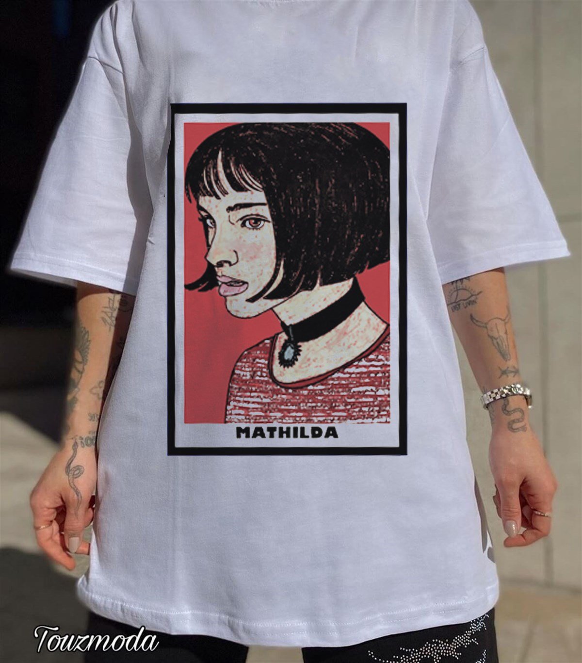 Mathilda Baskılı Unisex Beyaz T-shirt