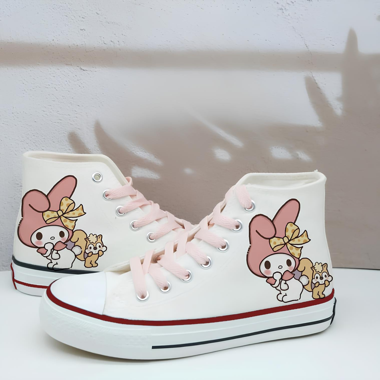 Melody Baskılı Pembe Bağcık Siyah Unisex Kanvas Ayakkabı